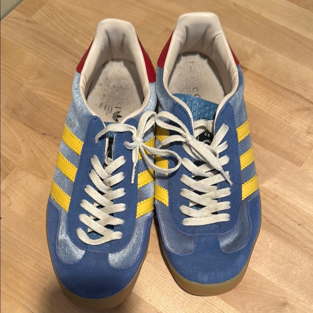 adidas x Gucci Blue and Yellow Athletic Shoes with Suede Upper and Retro Design